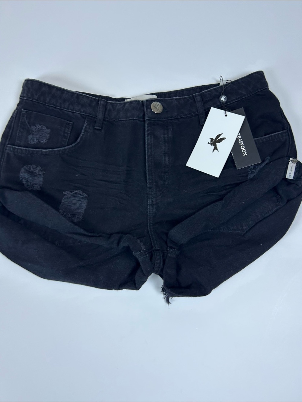 One Teaspoon Bandits Double Black Denim Shorts NWT Size 31 Distressed Cuffed